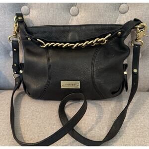 Brahmin Hobo Satchel Slouchy Bag Y2K Vintage Black Full Grain Leather Chain